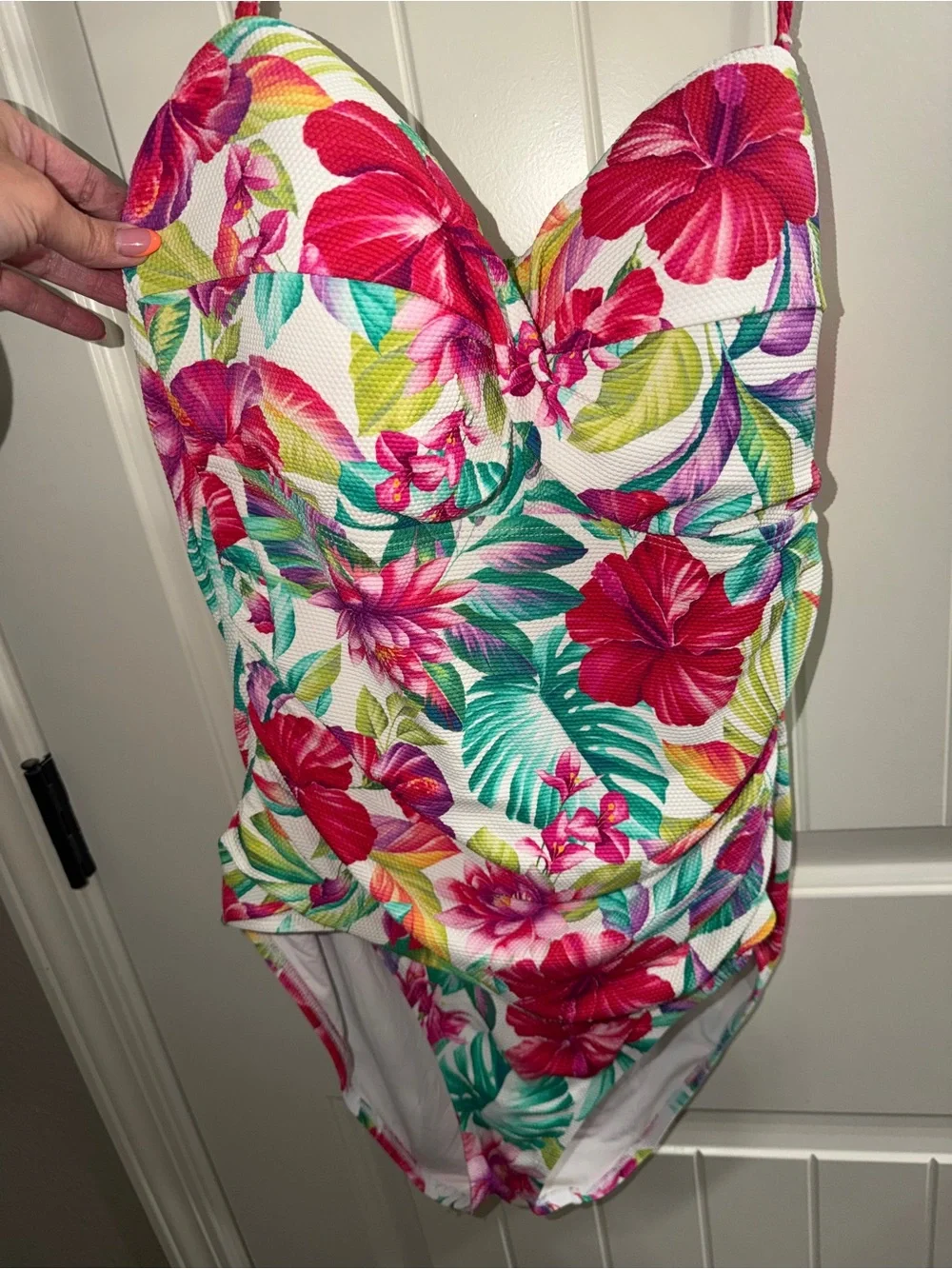 Tommy Bahama Woman’s Floral One-Piece Swimsuit - White with Pink & Green